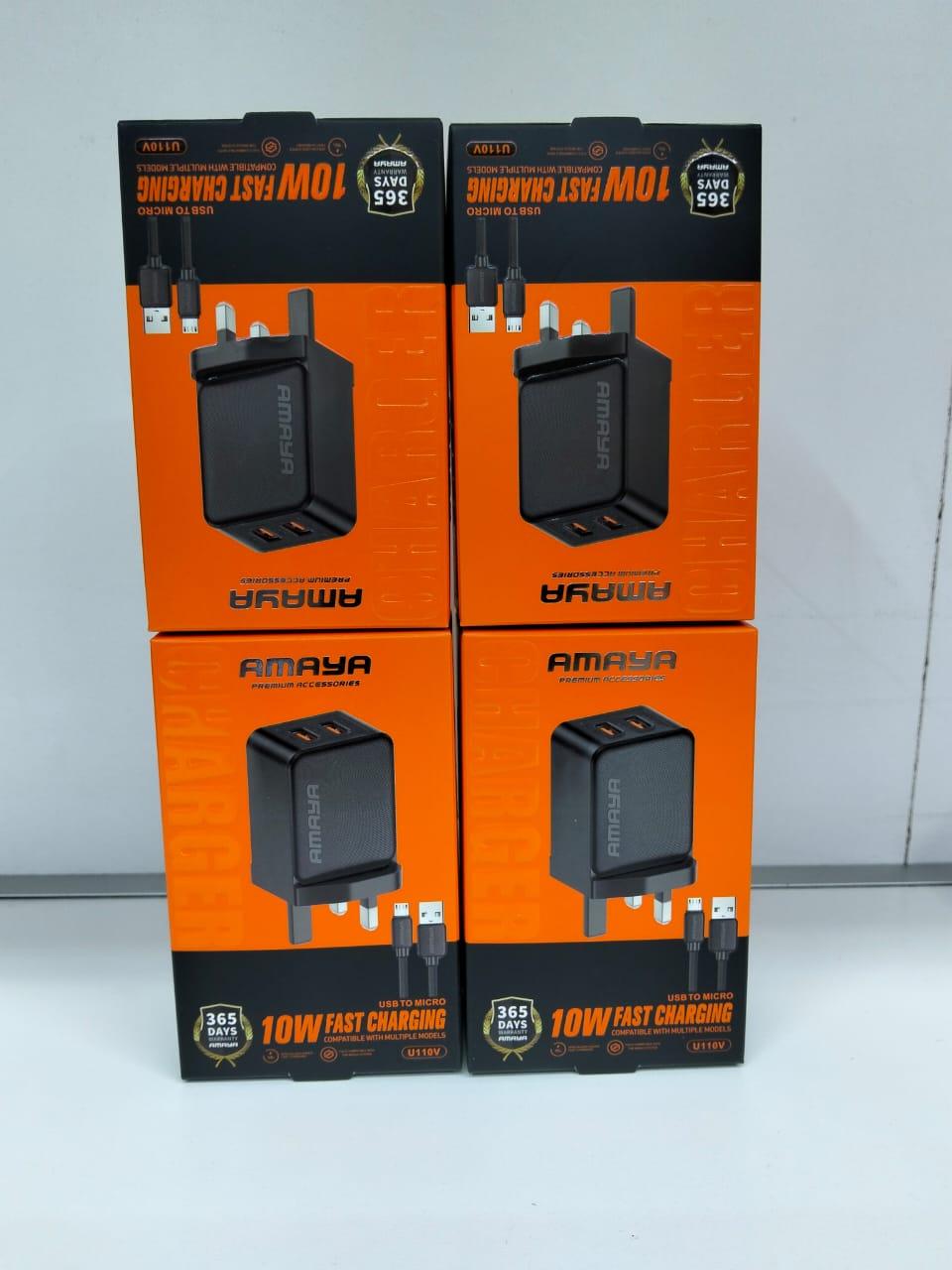 Amaya 10W Fast Charging Wall Charger - Dual USB, Black