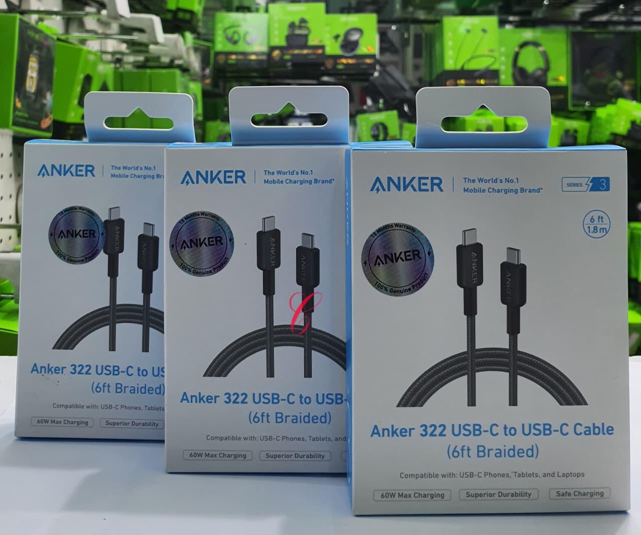 Anker 322 USB-C to USB-C Cable 6ft 60W Fast Charging - Braided Black