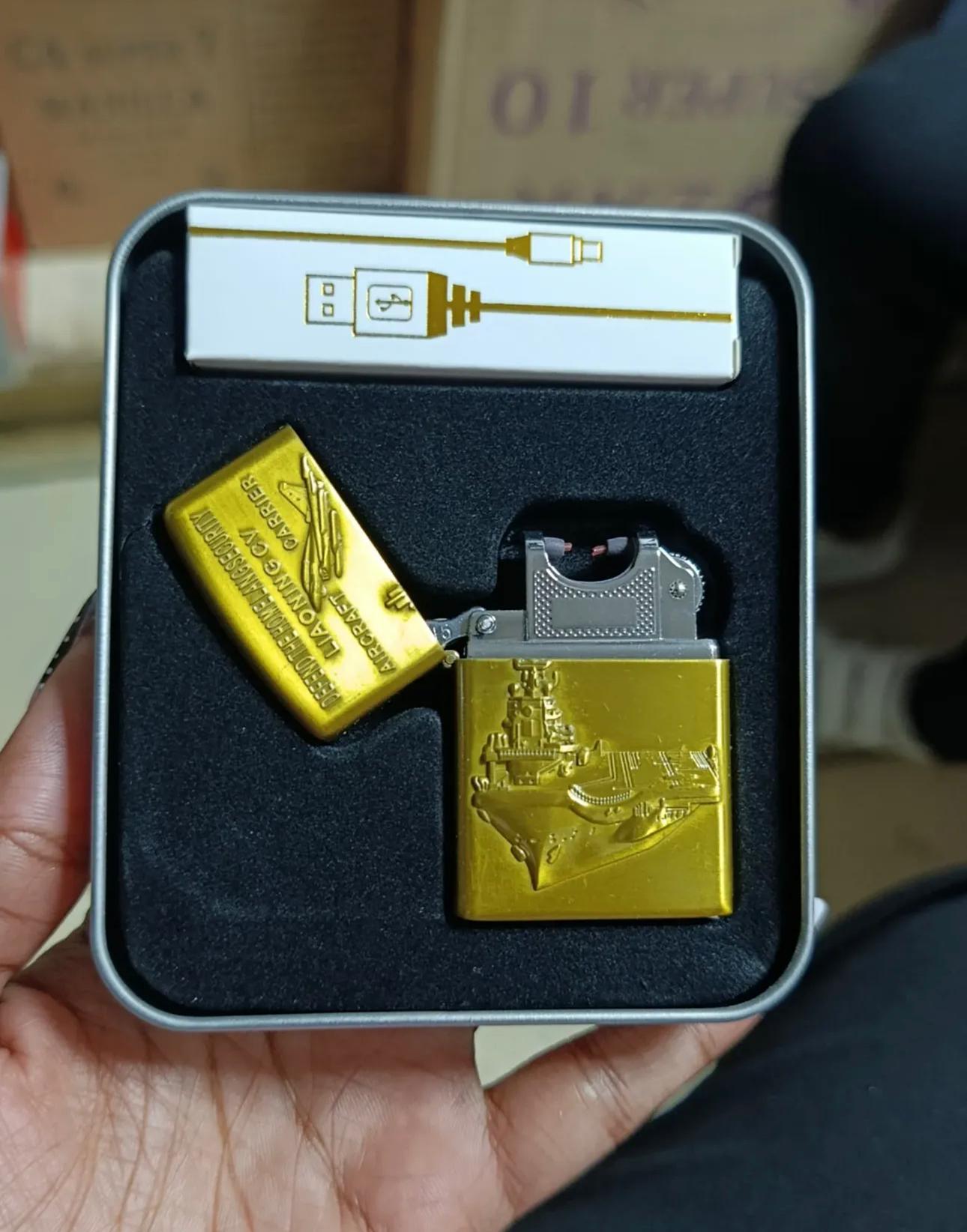 Electric USB Rechargeable Lighter – Gold Naval Ship Design