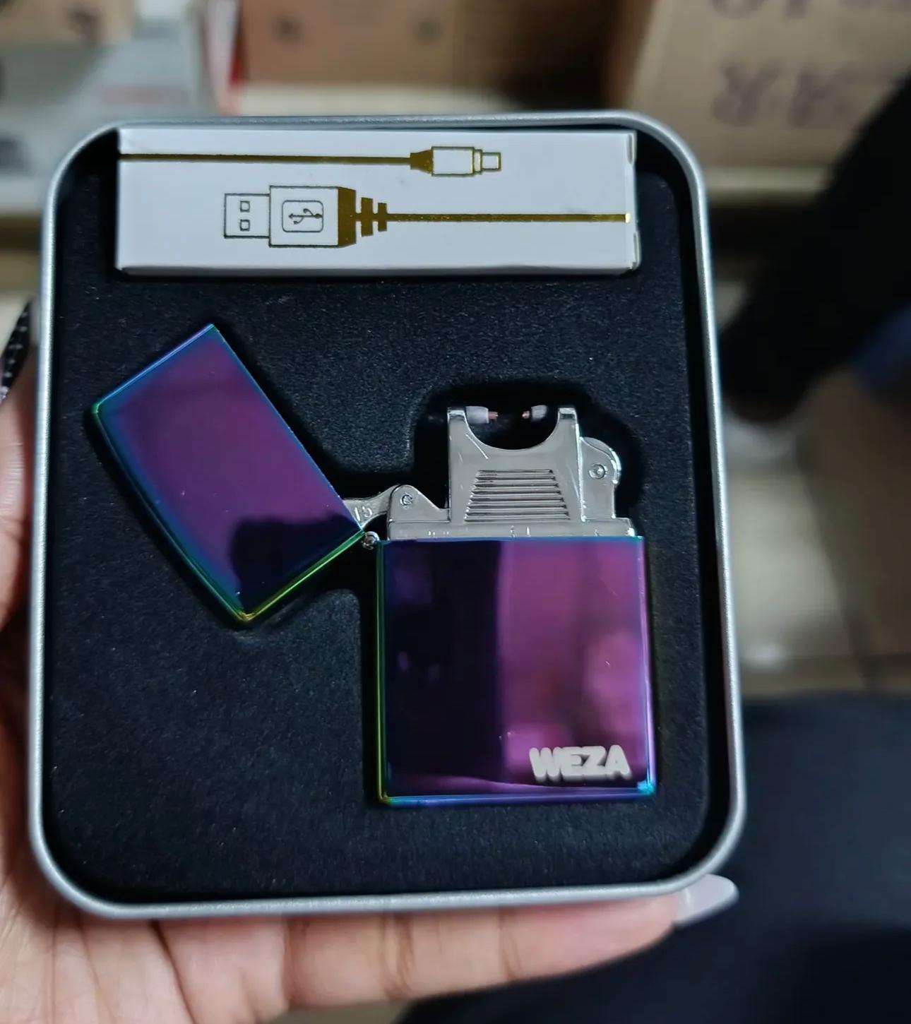 USB Rechargeable Windproof Electric Lighter – Multi-Color Metallic
