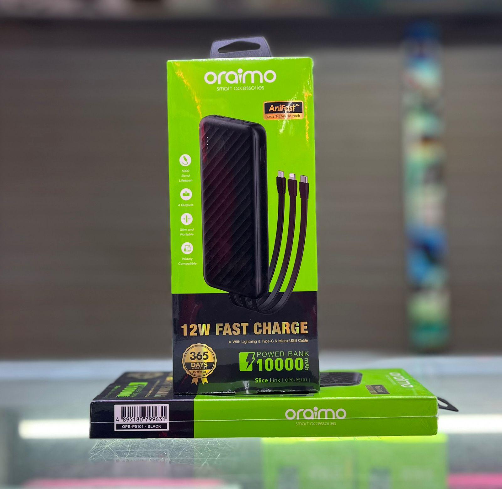 10000mAh Power Bank – 12W Fast Charge with Built-in Multi Cables