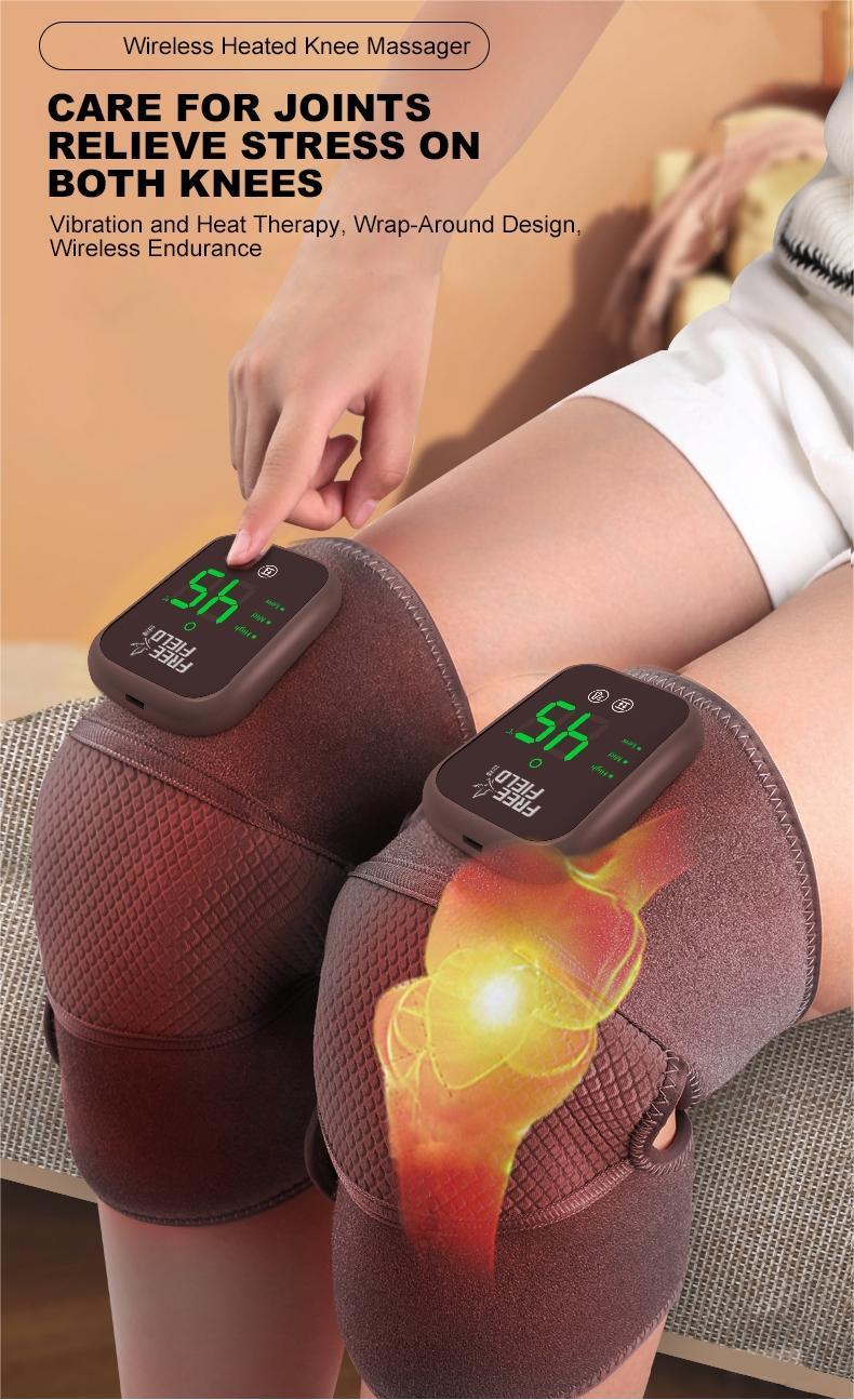 Heated Knee Wrap, Cordless Knee Massager with Heat and Vibration