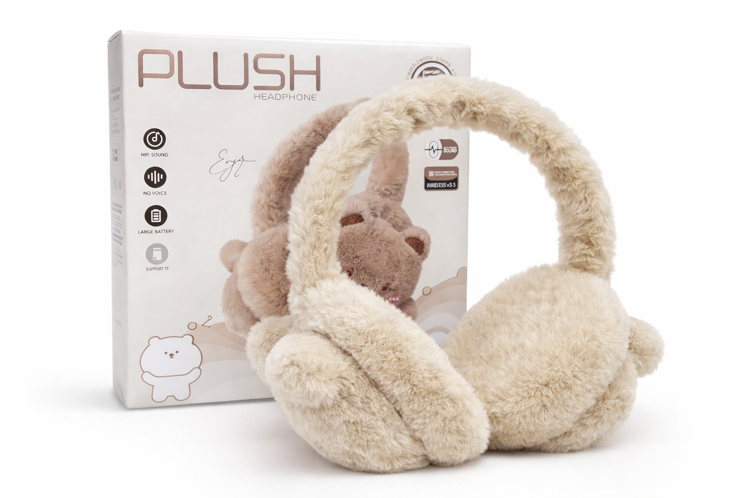 Plush Wireless Headphones – Soft Teddy Earmuffs Design