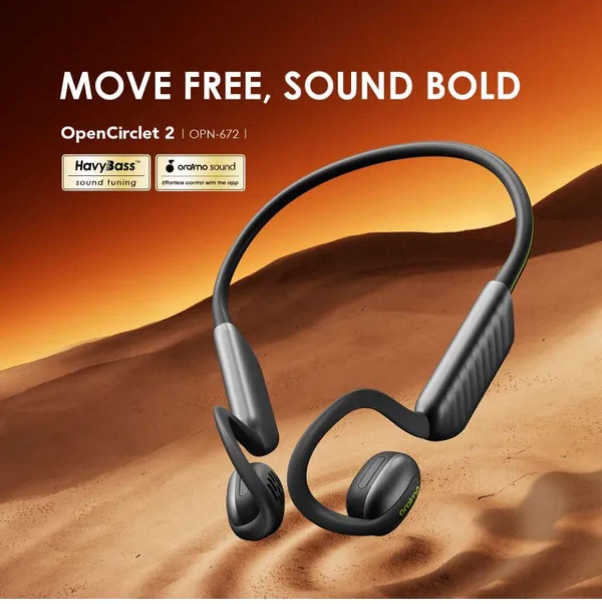 OpenCirclet 2 OPN-672 Open-Ear Wireless Bluetooth Headphones – 16H Playtime, IPX5 Waterproof, Step Tracker, Dual Mic