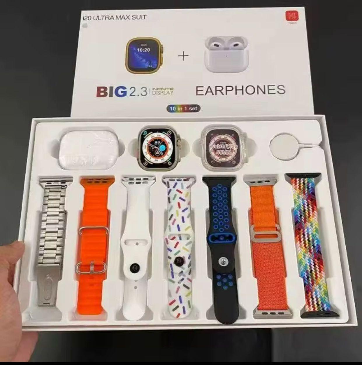 I20 Ultra Max Smartwatch 2.3" HD Display + Earphones 10-in-1 Combo
