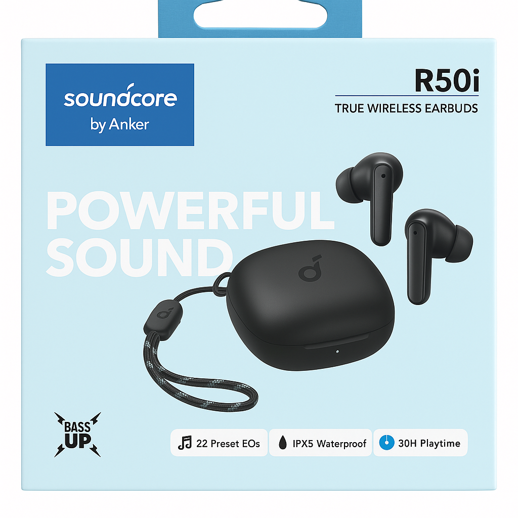 Anker Soundcore R50i True Wireless Earbuds, IPX5 Waterproof, 30H Playtime, Bluetooth, Black