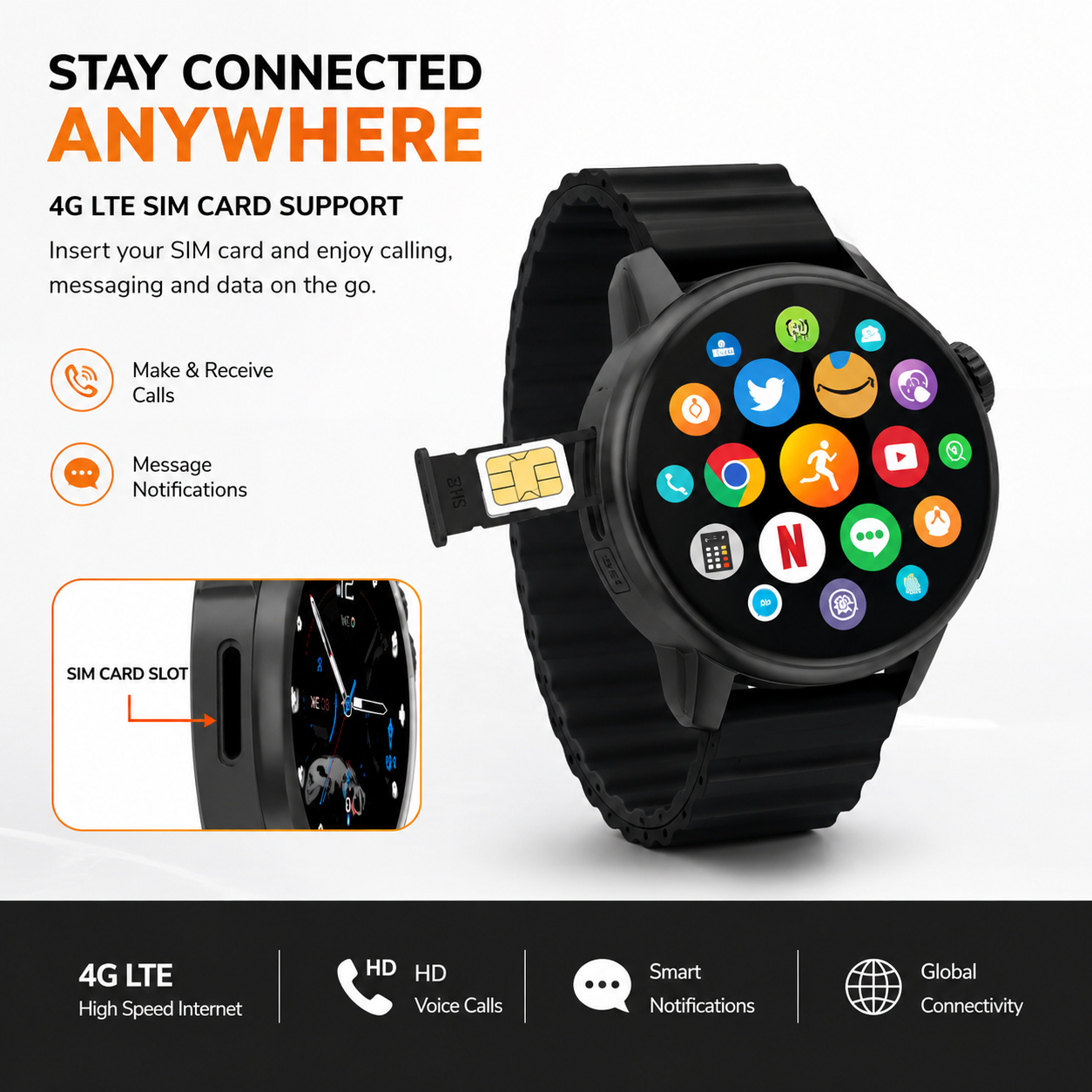 X800 4G LTE Smart Watch – SIM Card Support