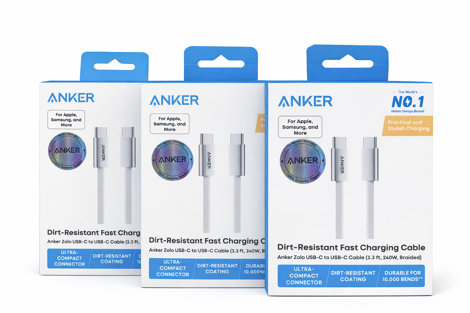 Anker Zolo USB-C to USB-C Cable 3.3ft 240W Fast Charging