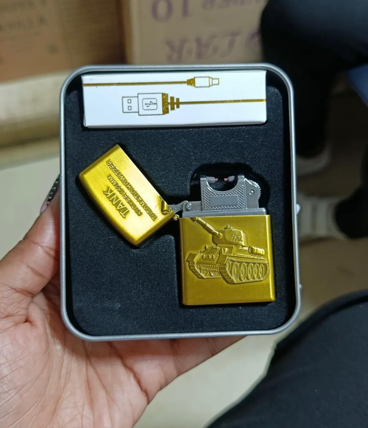 Premium Rechargeable USB Electric Lighter – Golden Tank Design