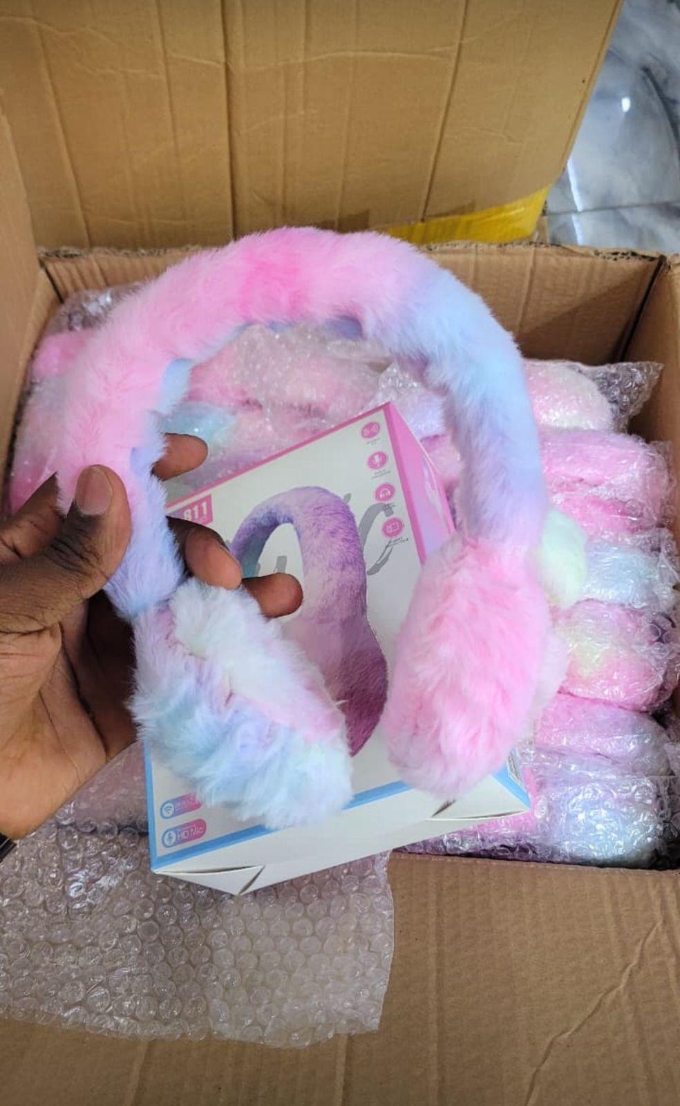 Kids Bluetooth Headphones - Fluffy Rainbow Pastel Design, HD Sound