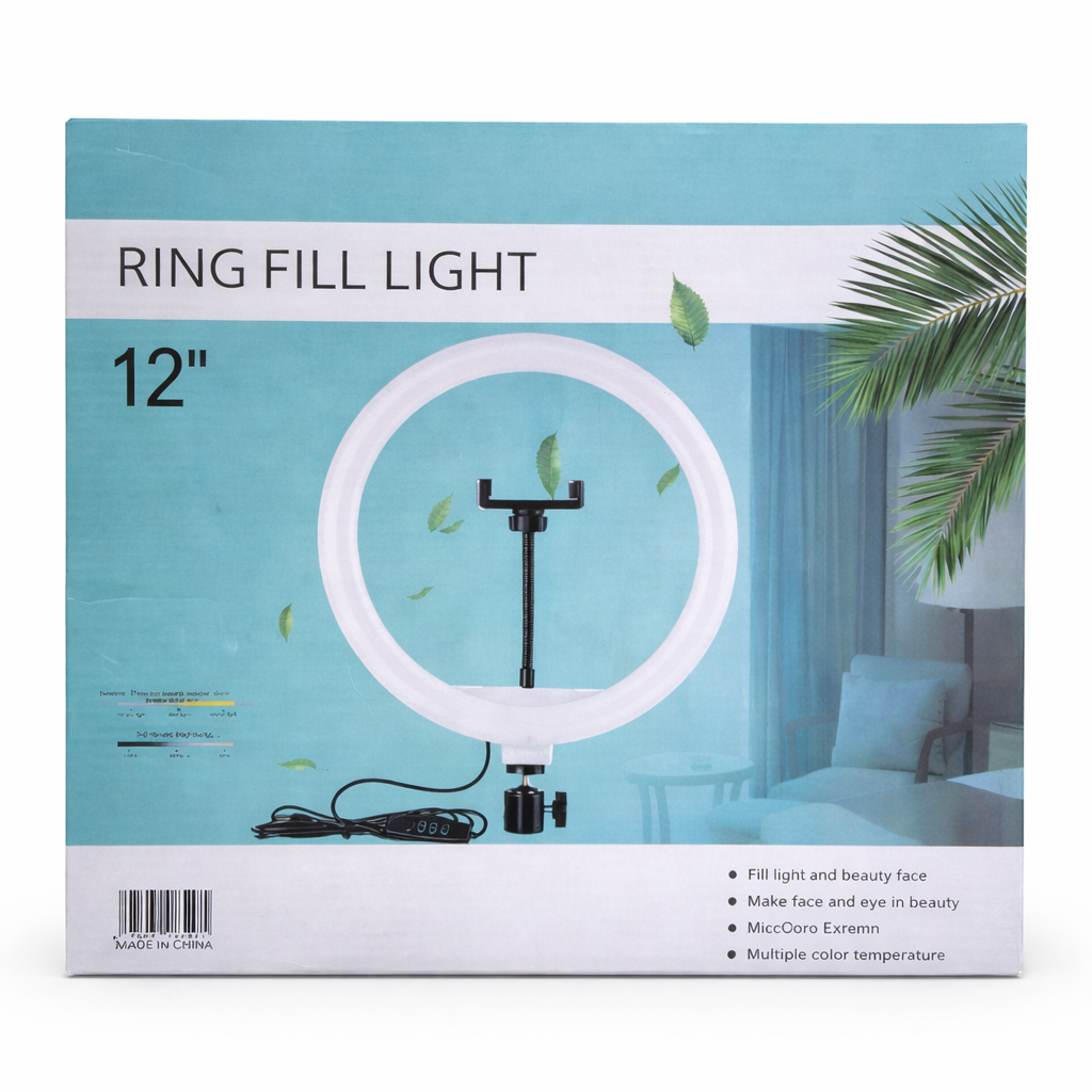 12-Inch LED Ring Light - Adjustable Phone Holder, USB Powered, Dimmable
