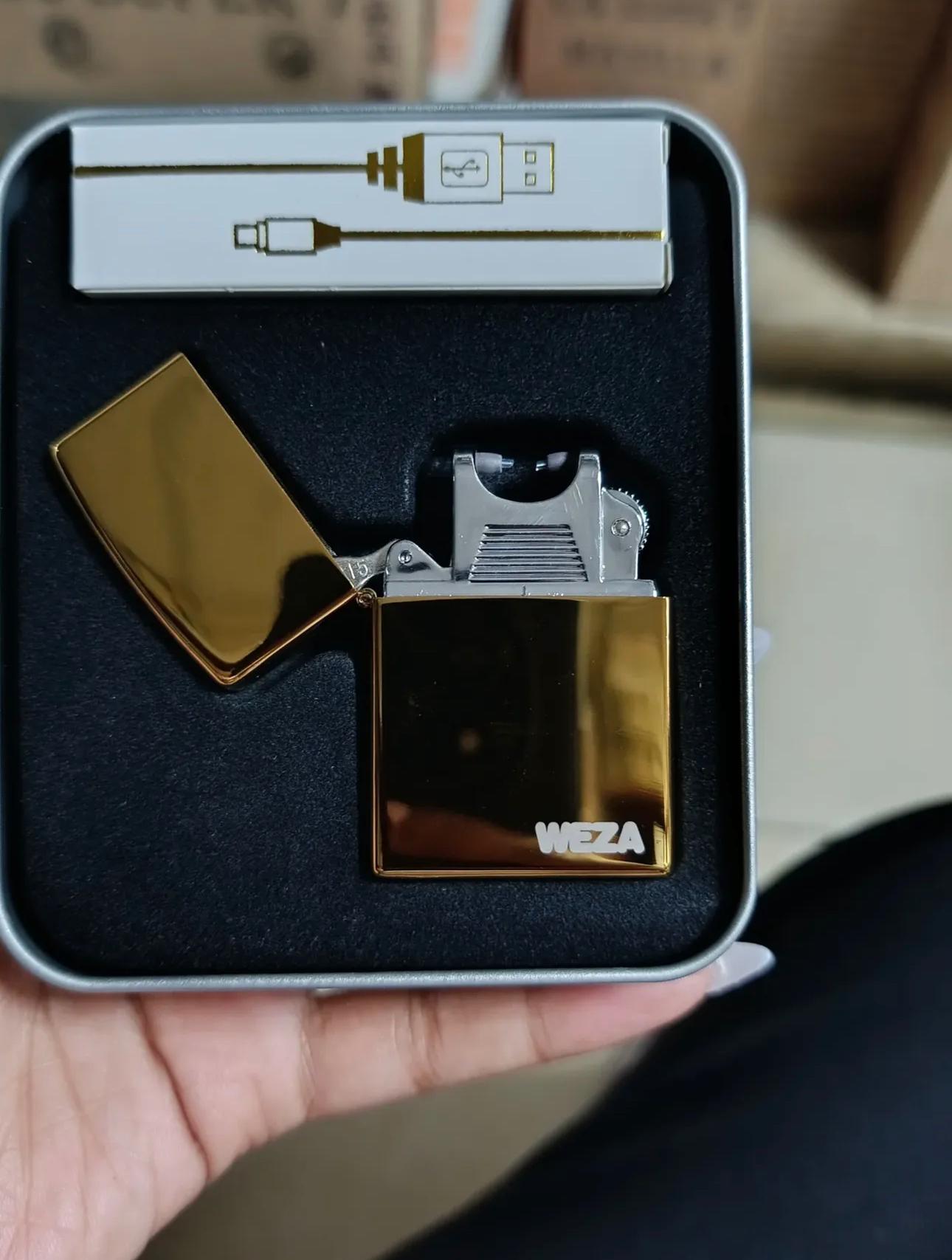 Rechargeable Windproof Electric Lighter – Gold Finish